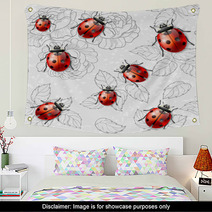 Seamless Texture With Flowers, Leaves And Ladybugs Wall Art 64170777