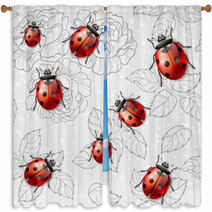 Seamless Texture With Flowers, Leaves And Ladybugs Window Curtains 64170777