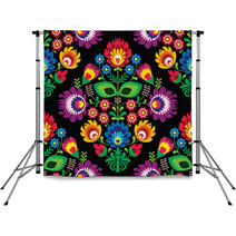 Seamless Traditional Floral Polish Pattern On Black Backdrops 64138015