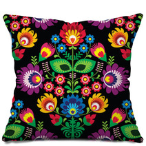 Seamless Traditional Floral Polish Pattern On Black Pillows 64138015