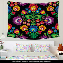 Seamless Traditional Floral Polish Pattern On Black Wall Art 64138015