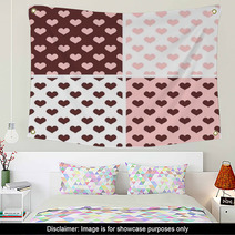 Seamless Vector Pink White Brown Hearts Background Wall Art 62462616