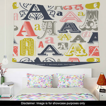 Seamless Vintage Pattern Letter A In Retro Colors Wall Art 80825324