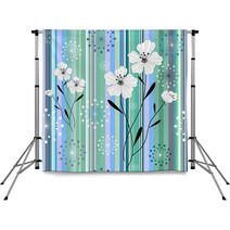 Seamless White-blue Floral Striped Pattern Backdrops 26294186