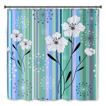 Seamless White-blue Floral Striped Pattern Bath Decor 26294186