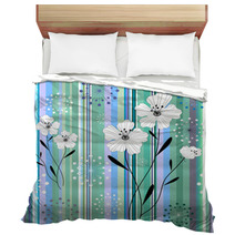 Seamless White-blue Floral Striped Pattern Bedding 26294186