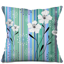 Seamless White-blue Floral Striped Pattern Pillows 26294186