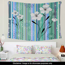 Seamless White-blue Floral Striped Pattern Wall Art 26294186