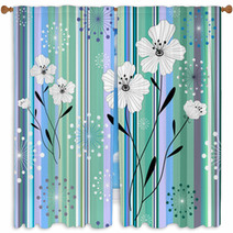Seamless White-blue Floral Striped Pattern Window Curtains 26294186