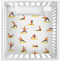 Seamless Yoga Poses Asamas Pattern Vector People Fitness Nursery Decor 180691002
