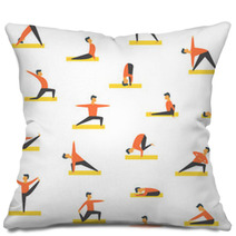 Seamless Yoga Poses Asamas Pattern Vector People Fitness Pillows 180691002