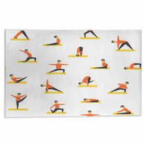 Seamless Yoga Poses Asamas Pattern Vector People Fitness Rugs 180691002