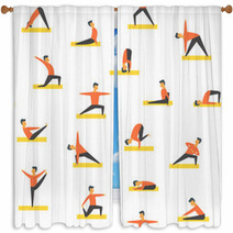 Seamless Yoga Poses Asamas Pattern Vector People Fitness Window Curtains 180691002