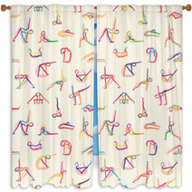 Seamless Yoga Stickman Doodles Window Curtains 197203454