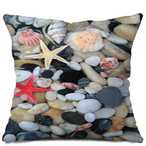 Seashell, Starfish And Colorful Pebble Stones Pillows 54641541
