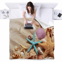 Seashells On A Summer Beach Blankets 111597897