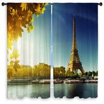 Seine In Paris With Eiffel Tower In Autumn Season Window Curtains 68288311