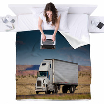 Semi-truck On The Road In The Desert Blankets 52457044