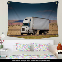 Semi-truck On The Road In The Desert Wall Art 52457044