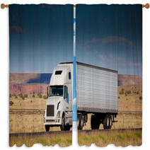 Semi-truck On The Road In The Desert Window Curtains 52457044