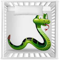 Serpente Cartoon-Green Snake Cartoon-Vector Nursery Decor 32016344