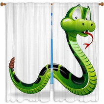 Serpente Cartoon-Green Snake Cartoon-Vector Window Curtains 32016344