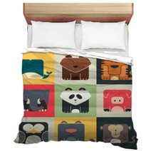 Set Flat Square Icons Of A Cute Animals Bedding 61211998