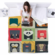Set Flat Square Icons Of A Cute Animals Blankets 61211998