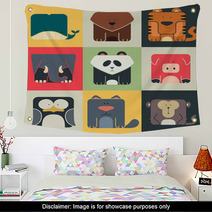 Set Flat Square Icons Of A Cute Animals Wall Art 61211998