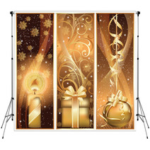 Set Golden Christmas Banner. Vector Illustration Backdrops 27932756