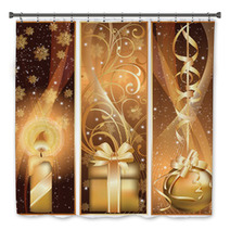 Set Golden Christmas Banner. Vector Illustration Bath Decor 27932756