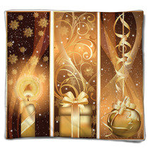 Set Golden Christmas Banner. Vector Illustration Blankets 27932756