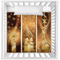 Set Golden Christmas Banner. Vector Illustration Nursery Decor 27932756
