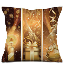 Set Golden Christmas Banner. Vector Illustration Pillows 27932756