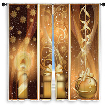 Set Golden Christmas Banner. Vector Illustration Window Curtains 27932756