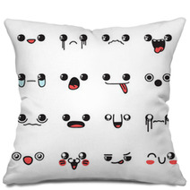 Set Of 16 Different Pieces Doddle Emotions To Create Characters Emotions For Design Anime Anger And Joy Surprised And Hurt Indifference And Shock Laughter And Tears Pillows 116137538