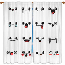 Set Of 16 Different Pieces Doddle Emotions To Create Characters Emotions For Design Anime Anger And Joy Surprised And Hurt Indifference And Shock Laughter And Tears Window Curtains 116137538
