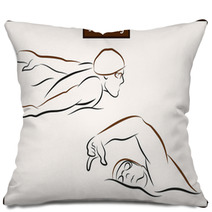 Set Of A Vector Illustration Shows A Swimmer In Motion Sport Swimming Pillows 157515926