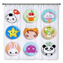 Set Of Badges With The Kawaii (cute) Japanese Style Characters Bath Decor 12244627