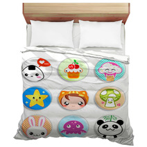 Set Of Badges With The Kawaii (cute) Japanese Style Characters Bedding 12244627