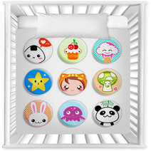 Set Of Badges With The Kawaii (cute) Japanese Style Characters Nursery Decor 12244627
