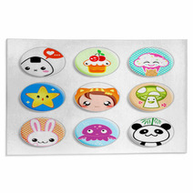 Set Of Badges With The Kawaii (cute) Japanese Style Characters Rugs 12244627