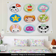 Set Of Badges With The Kawaii (cute) Japanese Style Characters Wall Art 12244627