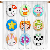 Set Of Badges With The Kawaii (cute) Japanese Style Characters Window Curtains 12244627