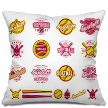 Set Of Baseball And Softball Badges Pillows 169365272