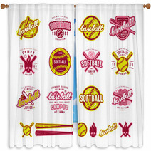 Set Of Baseball And Softball Badges Window Curtains 169365272
