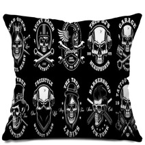 Set Of Black And White Skulls Pillows 210971997