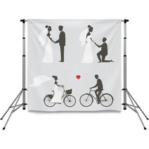 Set Of Bride And Groom Poses For Wedding Invitation Backdrops 49084880