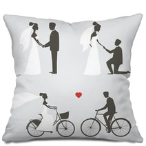 Set Of Bride And Groom Poses For Wedding Invitation Pillows 49084880
