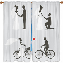Set Of Bride And Groom Poses For Wedding Invitation Window Curtains 49084880
